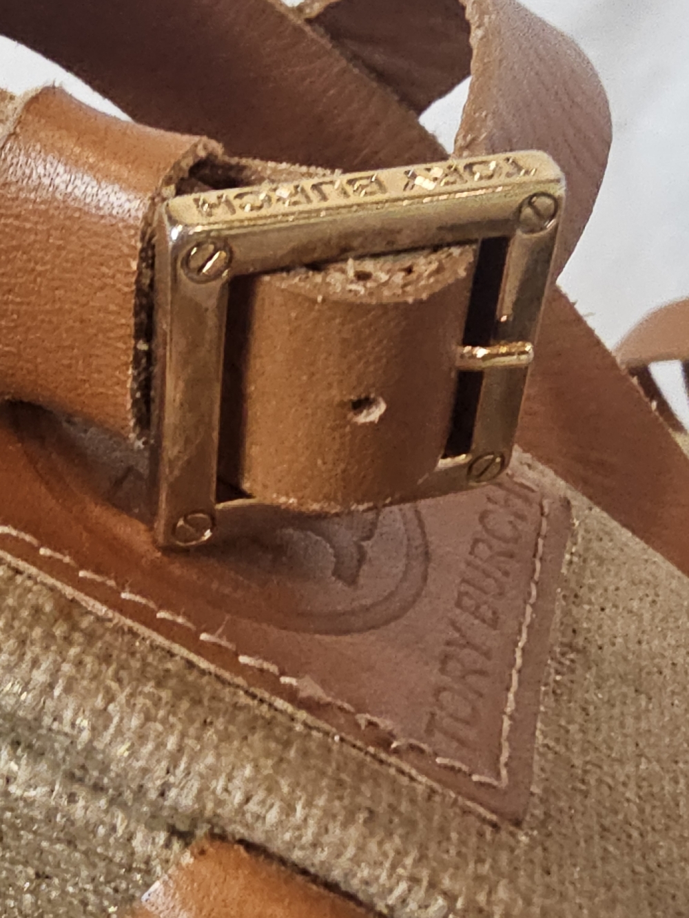 Tory Burch Fabian Wedge Espadrille Sandals Size 6 Metallic Boho Chic Ankle Strap - Picture 11 of 14